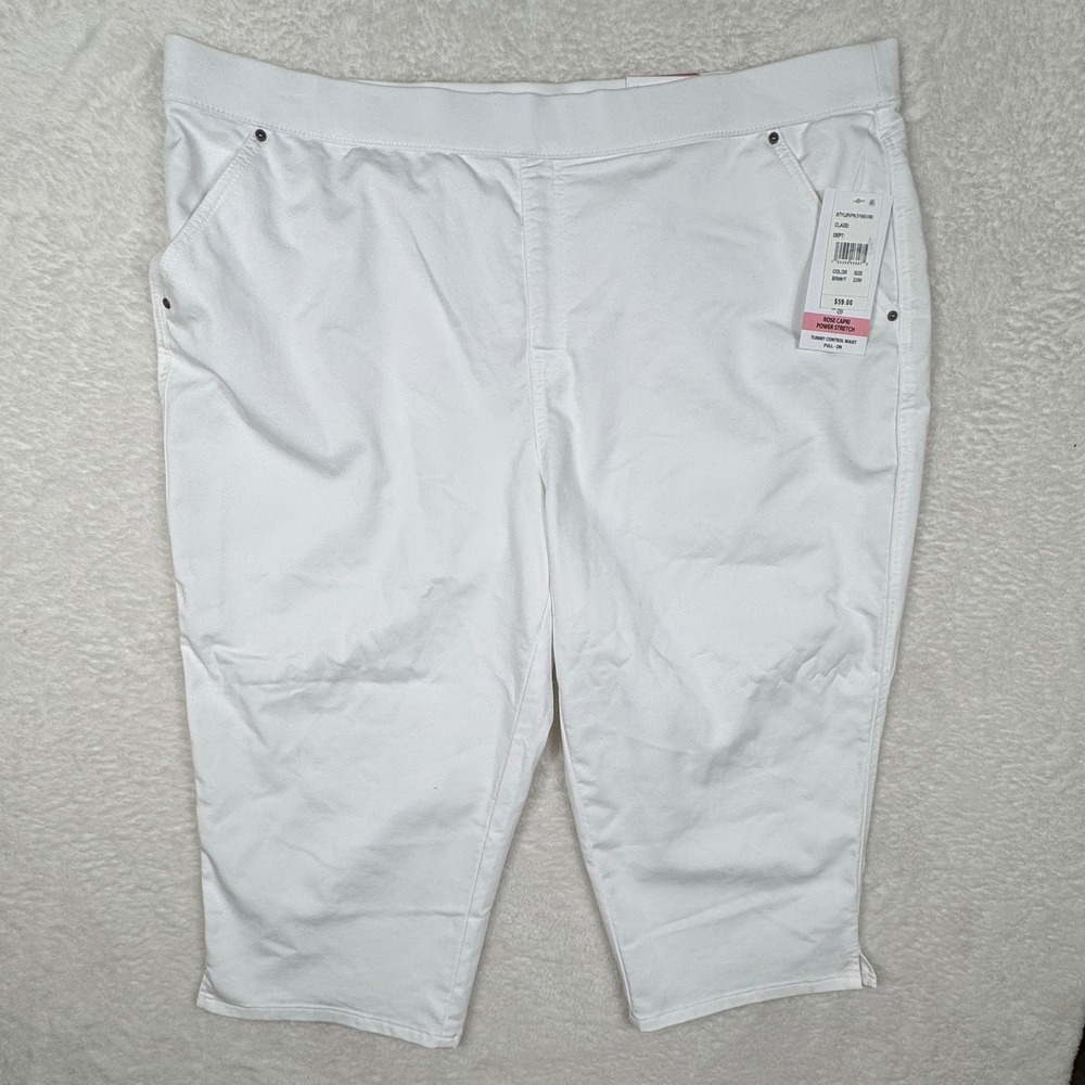 Intro Rose Capri Pants Women 22W White Power Stretch Tummy Control Pull On New